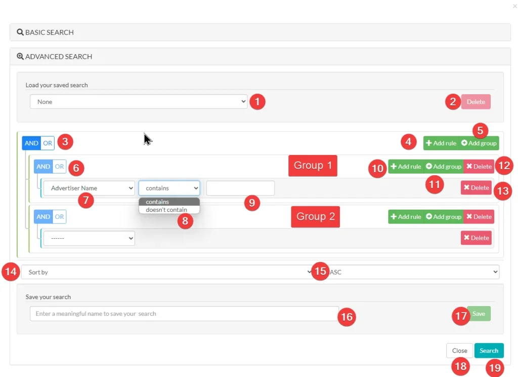 Anstrex Advanced Search Dialog Box