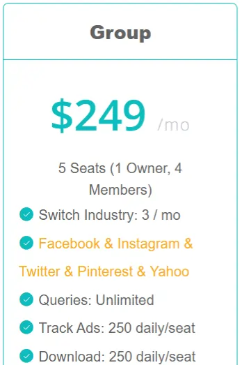 BigSpy Group Plan Pricing