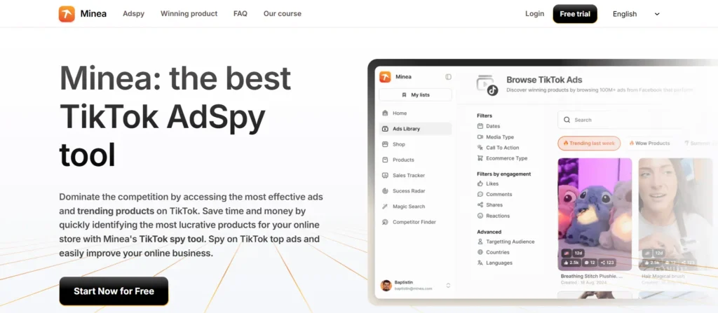 Minea the best TikTok AdSpy