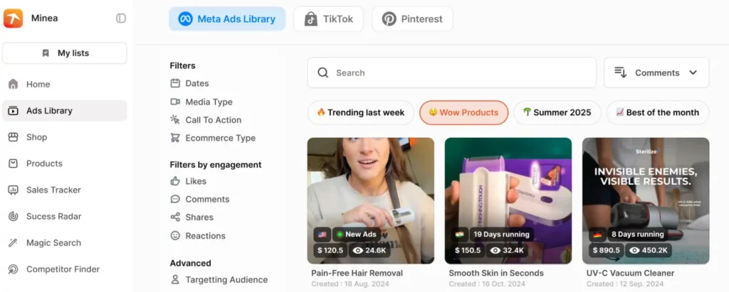 Access Minea Ad Library