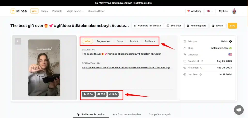 Studying Competitor Ad Analytics with Minea